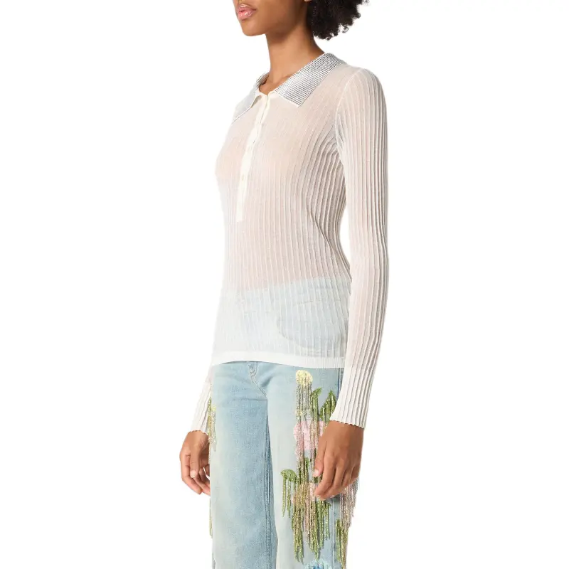 Blumarine Embellished Ribbed Polo Shirt-3