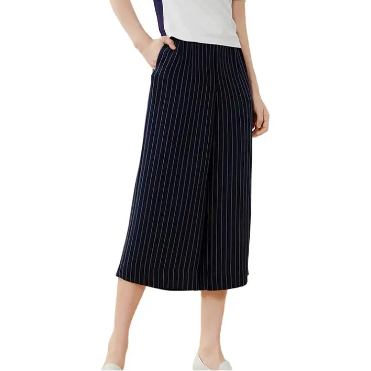 QIAOWANNI Casual Pants Women's Blue And White Stripes Pattern-2