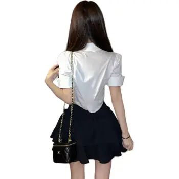 Garbege Uniform Women's White Shirt Bib With Black Puffy Skirt Set