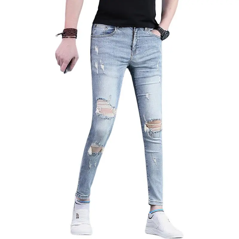 JIKENDI Jeans Men Light Blue Ankle Length-3