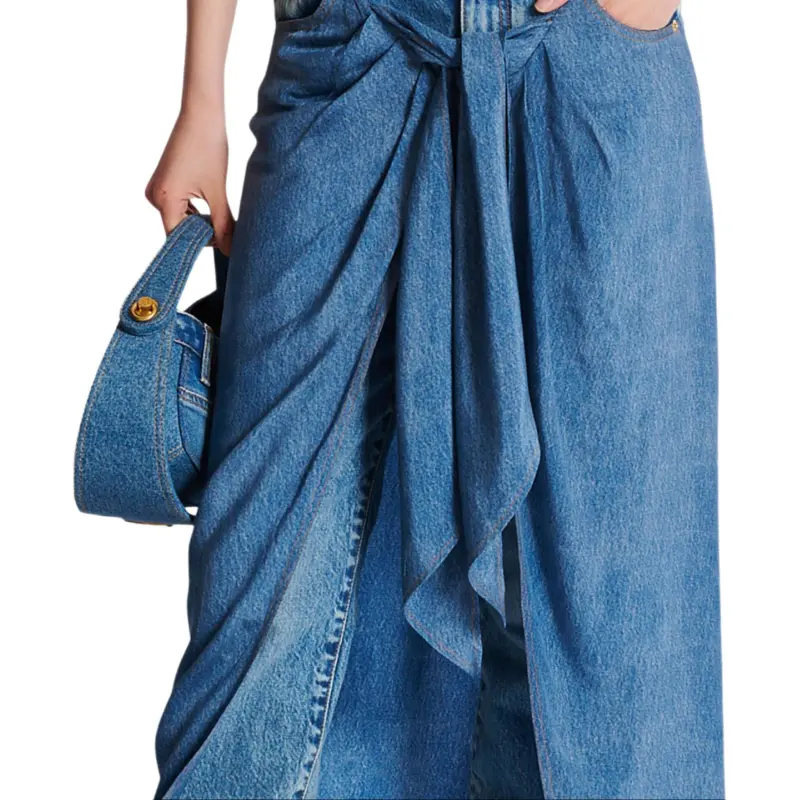BALMAIN FW24 Denim Long Skirts Women's Blue-6