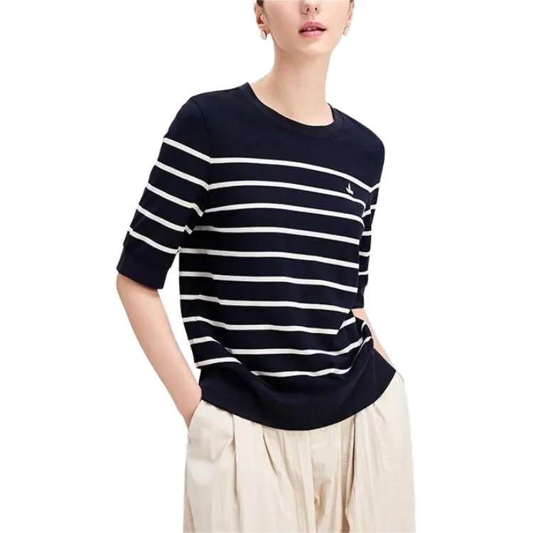 NAVIGARE Regular T Shirt Women's Blue Base White Stripes-2