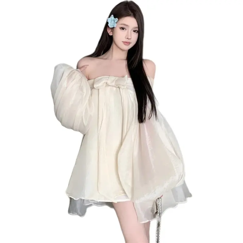 Mu Xiao Xin Long Sleeved Dress Women's Apricot-2