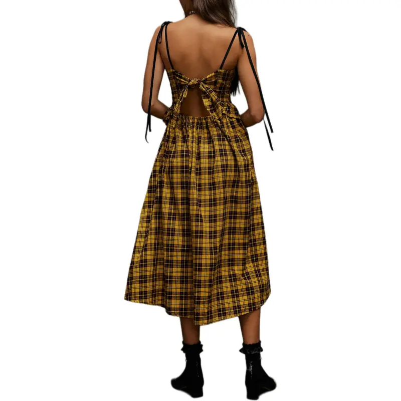 FREE PEOPLE x Eliza Faulkner Tessa Checks Dress Slip Dresses Women's Yellow Plaid-1