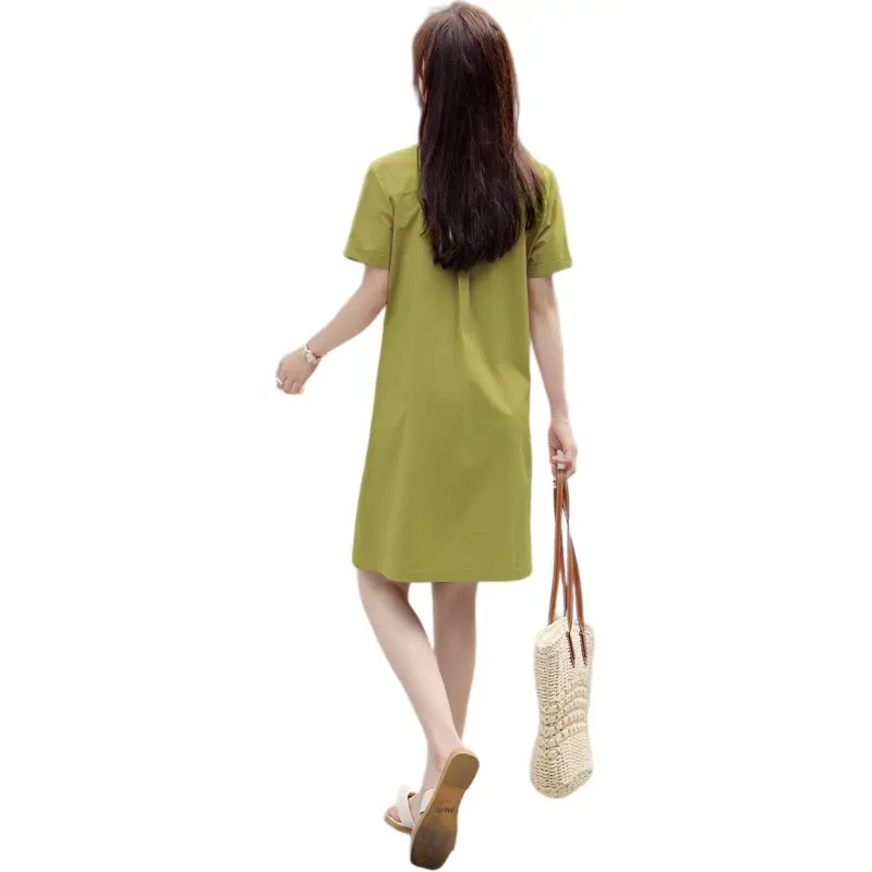 Mo Han Yi Mei Short Sleeved Dress Women's Yellow Green-3