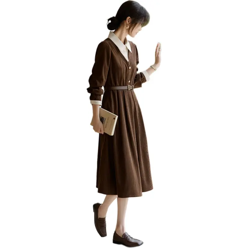 XWI Long Sleeved Dresses Women's Coffee-4