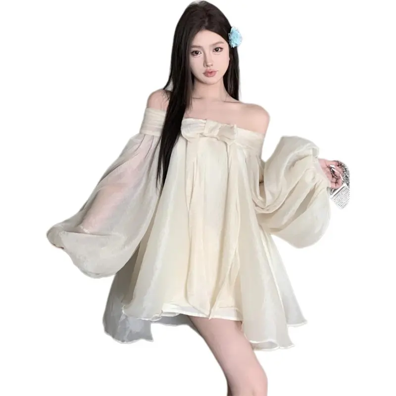 Mu Xiao Xin Long Sleeved Dress Women's Apricot-1