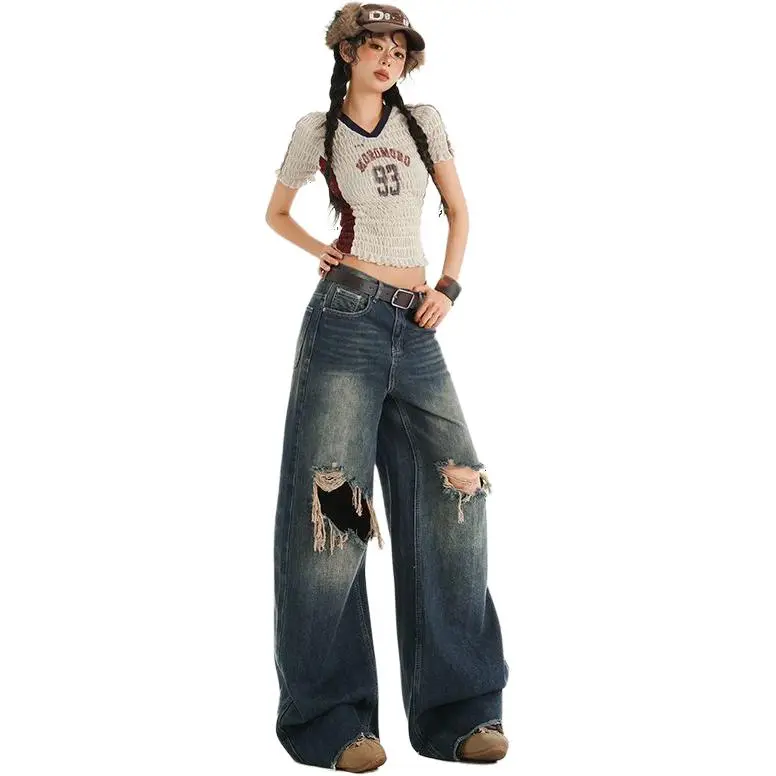 YINLEI Jeans Women's Vintage Blue-2