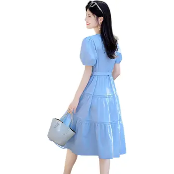 Still Quiet Short Sleeved Dress Women's Snow Crystal Blue