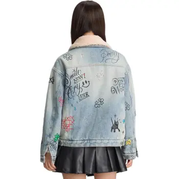 LALABOBO Denim Jacket Women's Medium Blue White