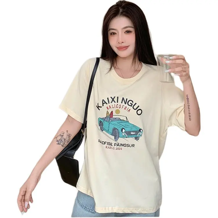 Mu Xiao Xin T Shirt Women's Apricot Blue Car T Shirt-4