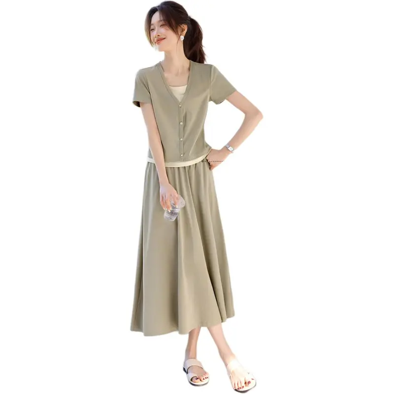 Mo Han Yi Mei Skirt Set Women's Light Pea Green-1