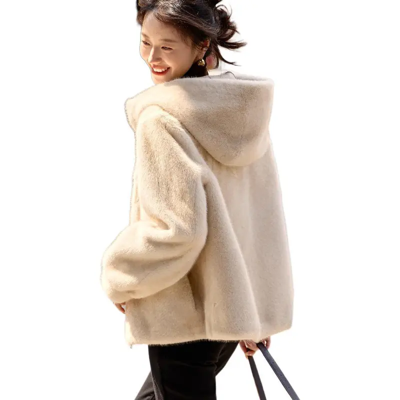Mo Han Yi Mei Velvet feel Coat Women's Beige-3