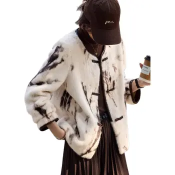 Mo Han Yi Mei Velvet feel Coat Women's Beige With Coffee Floral