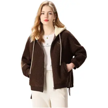 FENHONGMALI Cropped Coats Women's Coffee