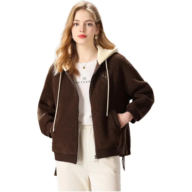 FENHONGMALI Cropped Coats Women's Coffee-0