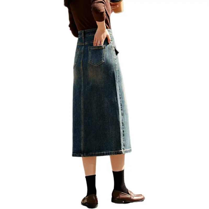 Mo Han Yi Mei Denim Long Skirts Women's Vintage Blue-1