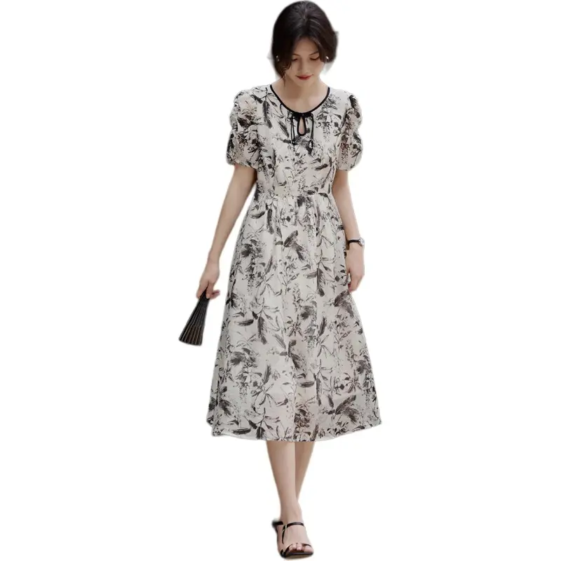 XWI Short Sleeved Dress Women's Black And White Floral-3