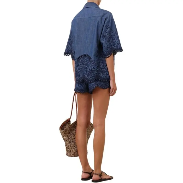 Zimmermann SS25 Summer Swimsuit Collection Denim Shorts Women's Blue-3