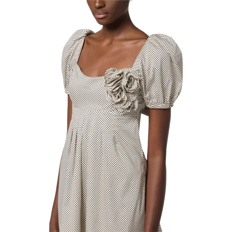 Elisabetta Franchi Embroidered Roses Polka Dot Printed Dress-3