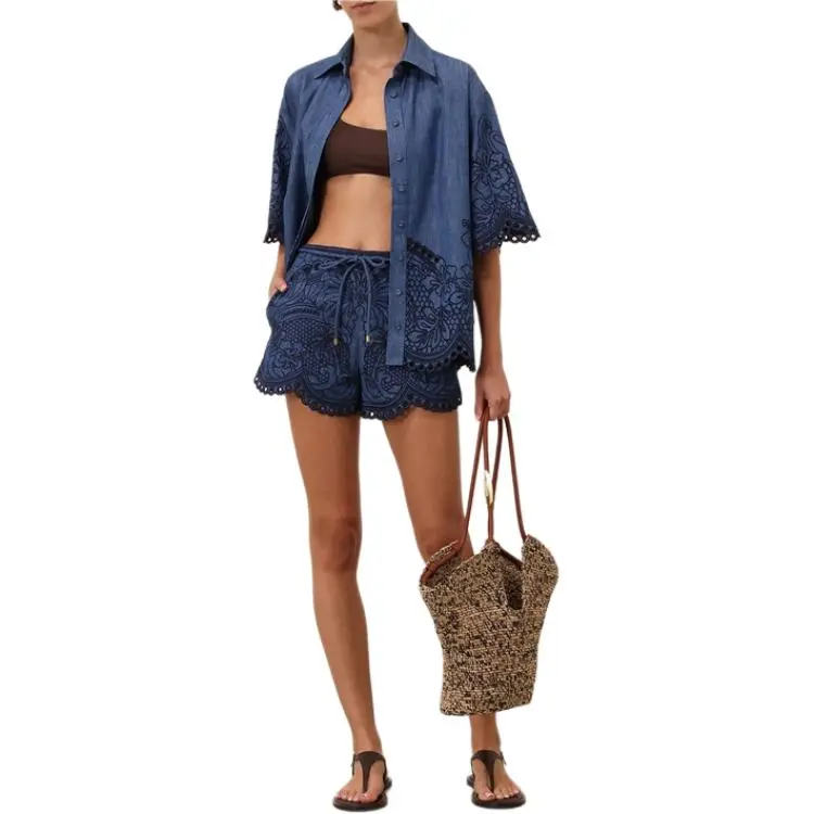 Zimmermann SS25 Summer Swimsuit Collection Denim Shorts Women's Blue-2