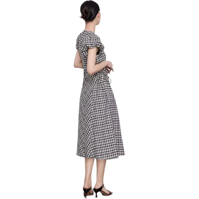 KEAB Short Sleeved Dress Women's Black Plaid-1