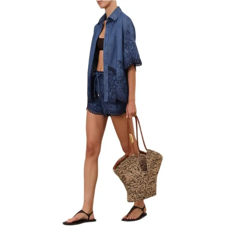 Zimmermann SS25 Summer Swimsuit Collection Denim Shorts Women's Blue-5