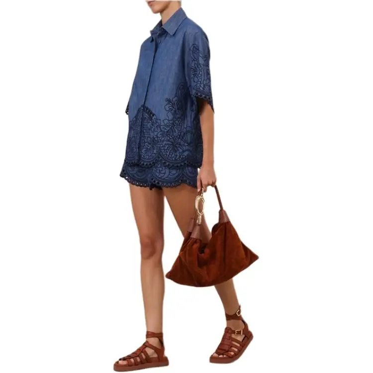 Zimmermann SS25 Summer Swimsuit Collection Denim Shorts Women's Blue-4