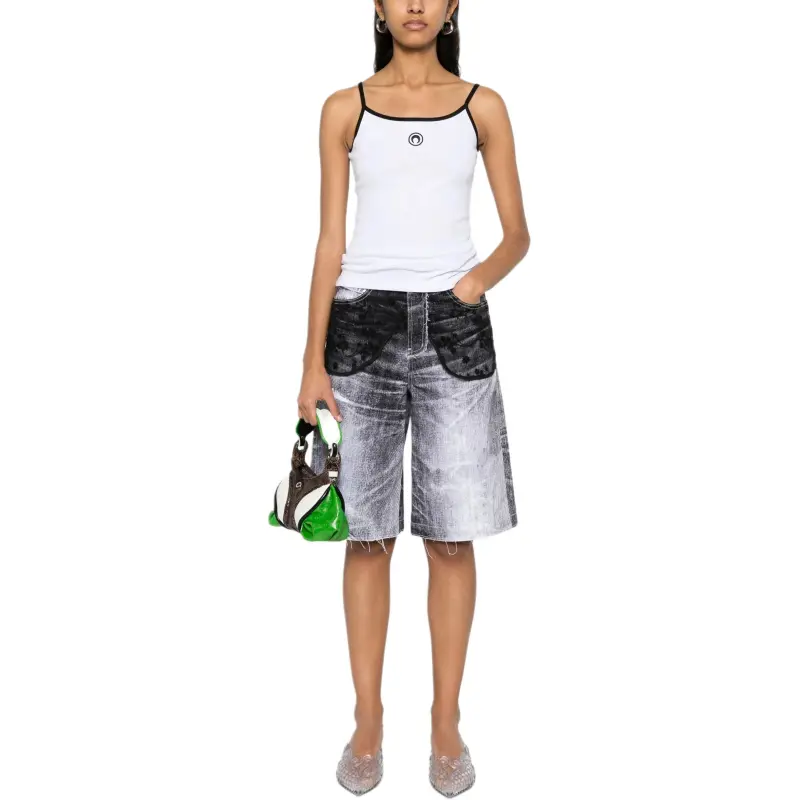 Marine Serre Contrast Trim Moon Logo Ribbed Tank Top-1