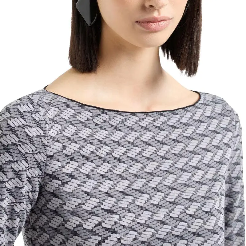 EMPORIO ARMANI Short sleeved V neck Jumper In Embossed Jacquard Jersey-4