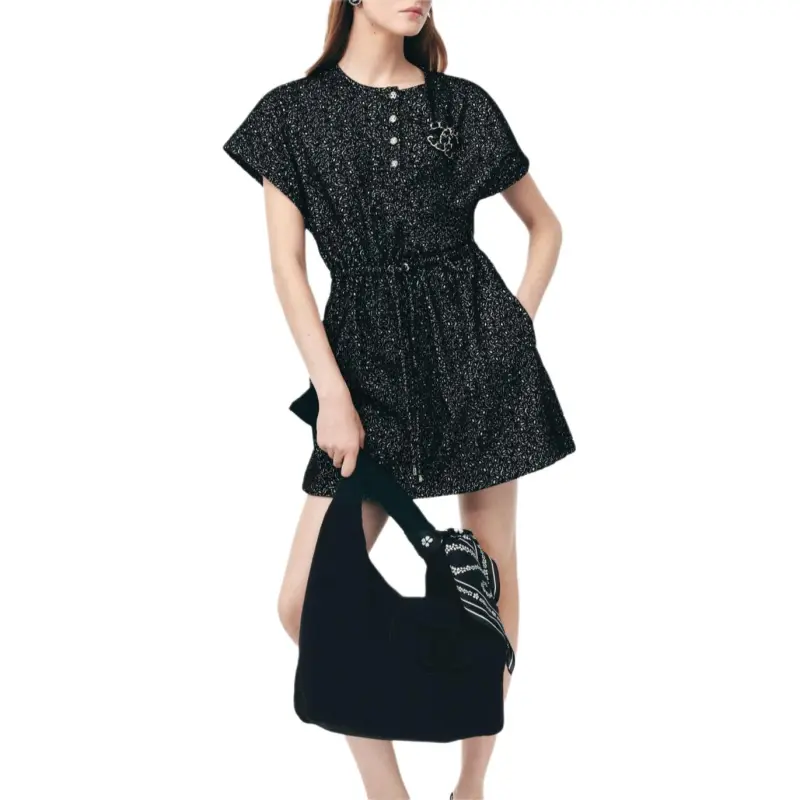 CHANEL Short Sleeved Dress Women's Black-1