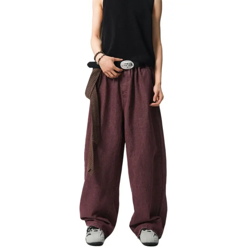 SONGXIER Jeans Unisex Burgundy-1