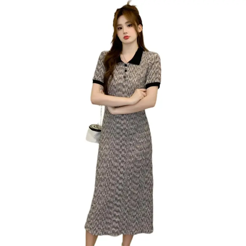 Mu Xiao Xin Short Sleeved Dress Women's Gray-5