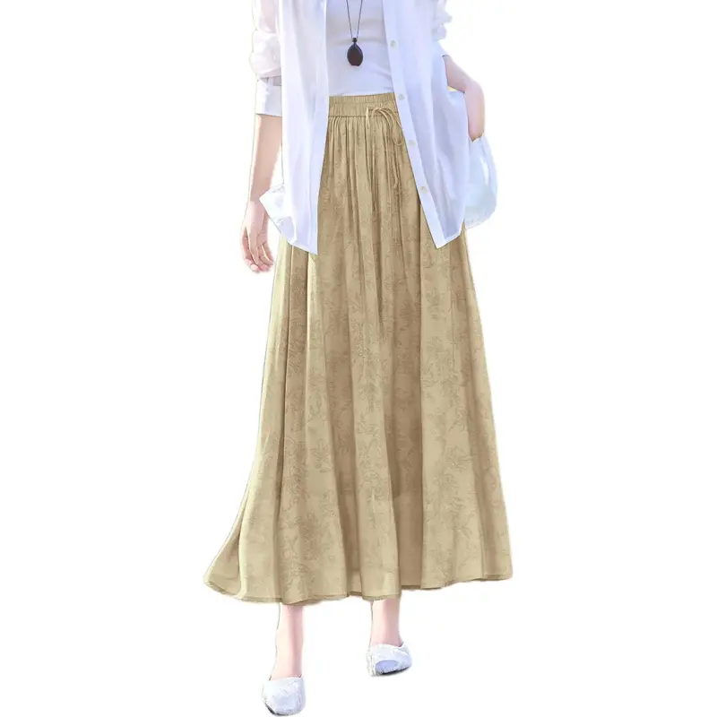 XWI Casual Long Skirts Women's Light Khaki-3