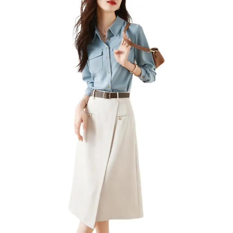 Mo Han Yi Mei Skirt Set Women's Blue Top White Bottom-2