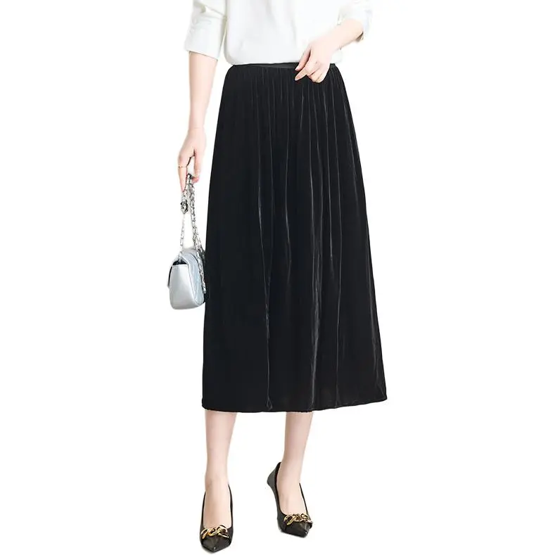 Yi Mengyuan Silk Casual Long Skirt Women's Black-1
