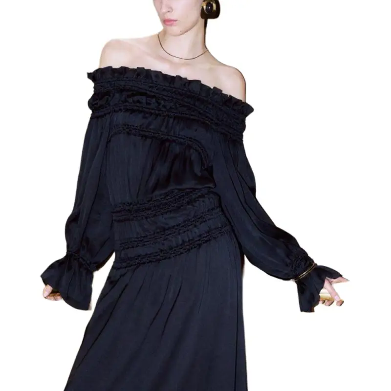 SAINT LAURENT Long Sleeved Dress Women's Black-4