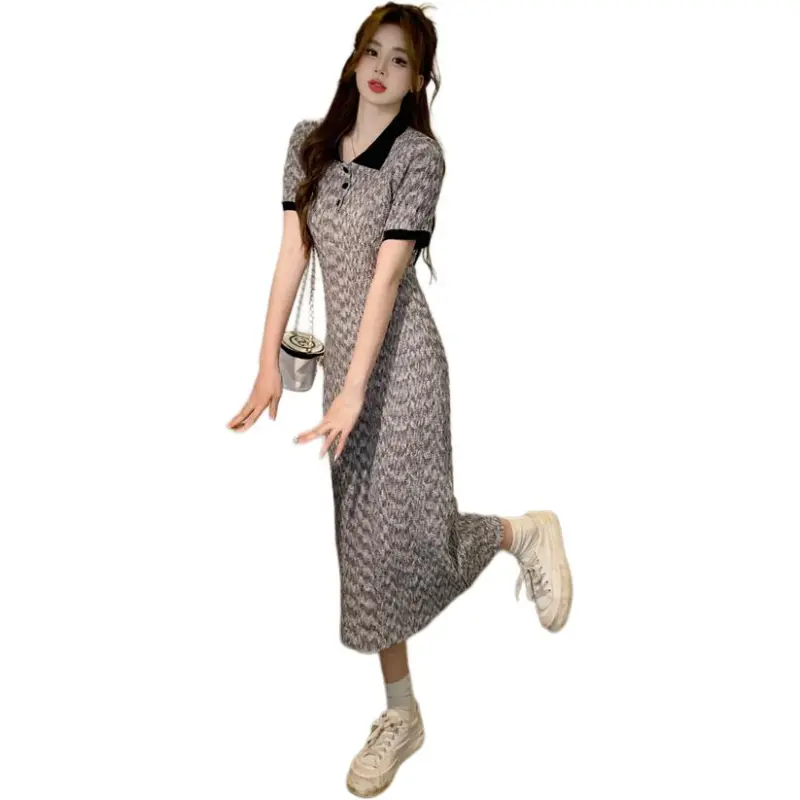 Mu Xiao Xin Short Sleeved Dress Women's Gray-4