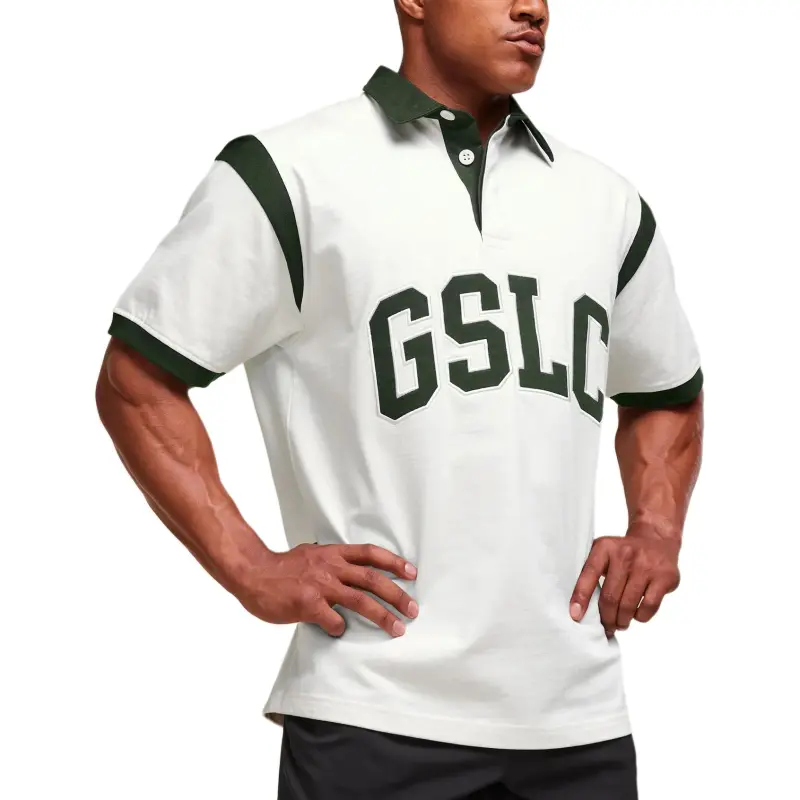 GYMSHARK Polo Shirts Men Trail Green/Soft White-3
