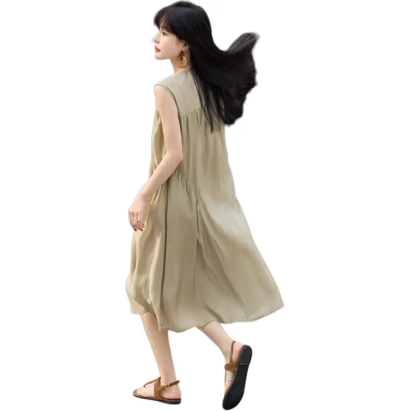 Mo Han Yi Mei Sleeveless Dress Women's Khaki-3