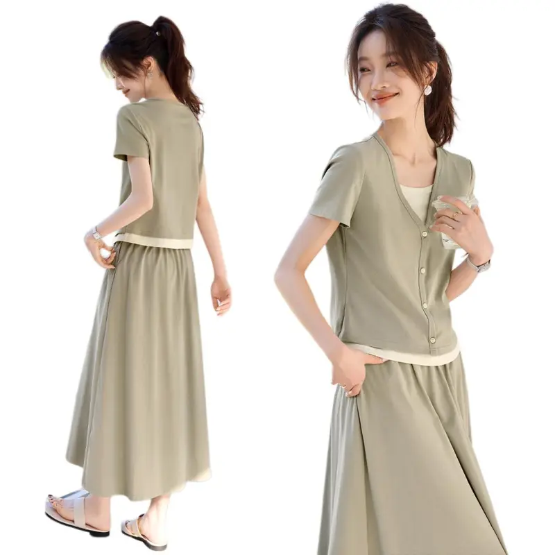 Mo Han Yi Mei Skirt Set Women's Light Pea Green-2