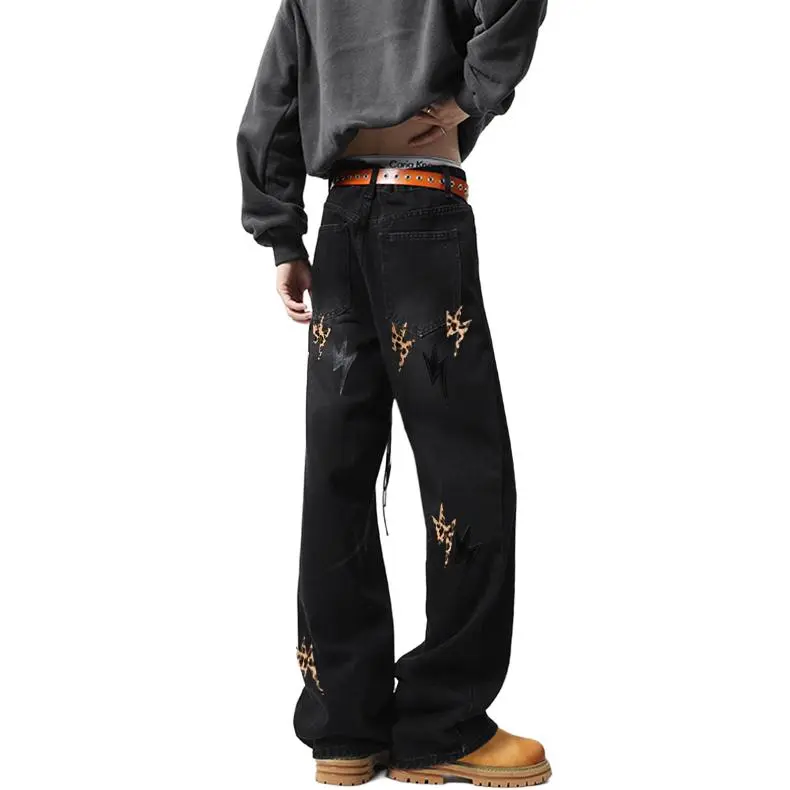 POLAR BEAR Jeans Unisex Black Leopard Print-1
