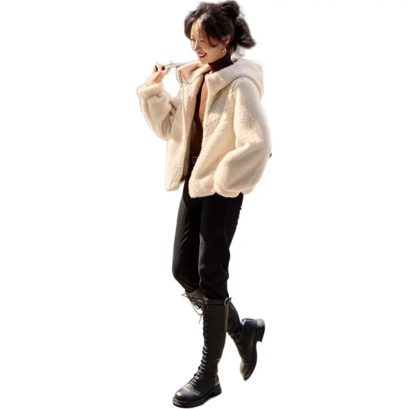 Mo Han Yi Mei Velvet feel Coat Women's Beige-4