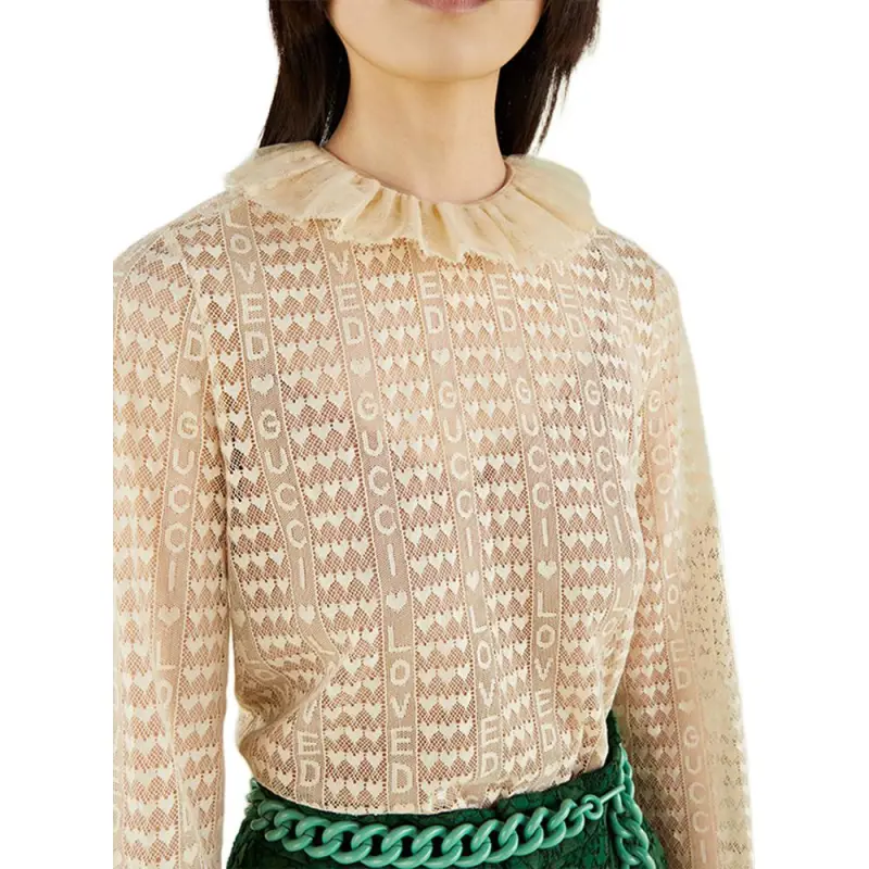 GUCCI Lovelight Lace Cardigan Beige-4