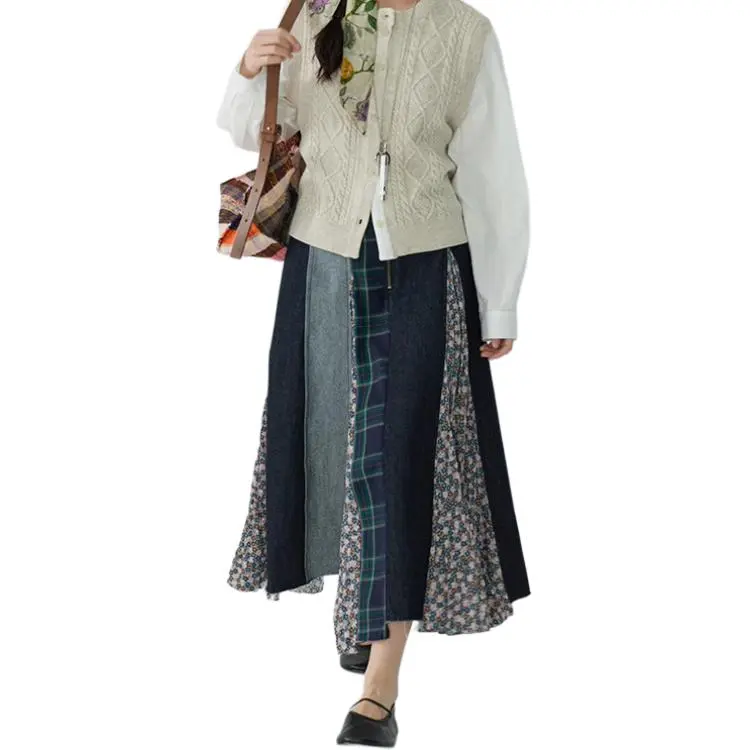 XIANSINIAO Denim Long Skirt Women's-2