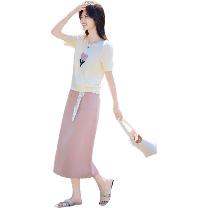 Still quiet Two Piece Skirt Sets Women's Ecru-3