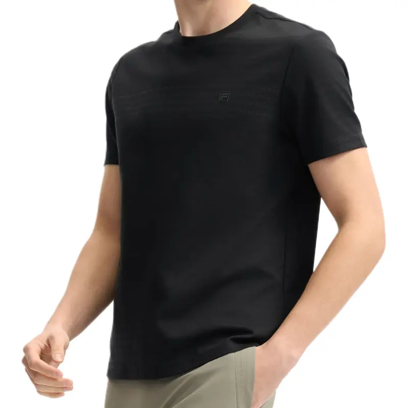 FILA Knitted Fabric Short Sleeved T Shirts Men's Jet Black-3