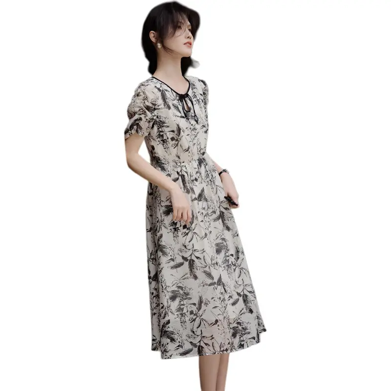 XWI Short Sleeved Dress Women's Black And White Floral-4