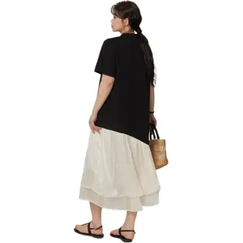 Mu Xiao Xin Short Sleeved Dress Women's Black Mesh Yarn