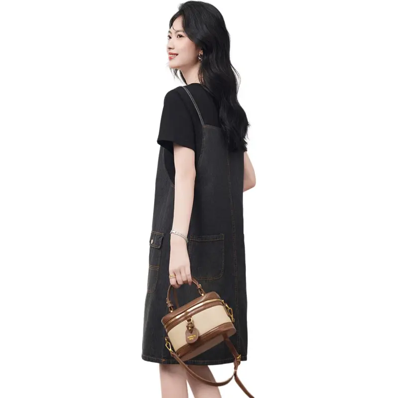 Like The Age Of Water Spring And Summer Long Sleeved Dresses Loose Fit Women's Black-0